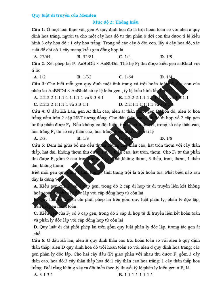2. Quy luat di truyen cua Menden - Muc do 2_ Thong hieu_[hoctai.vn] | PDF