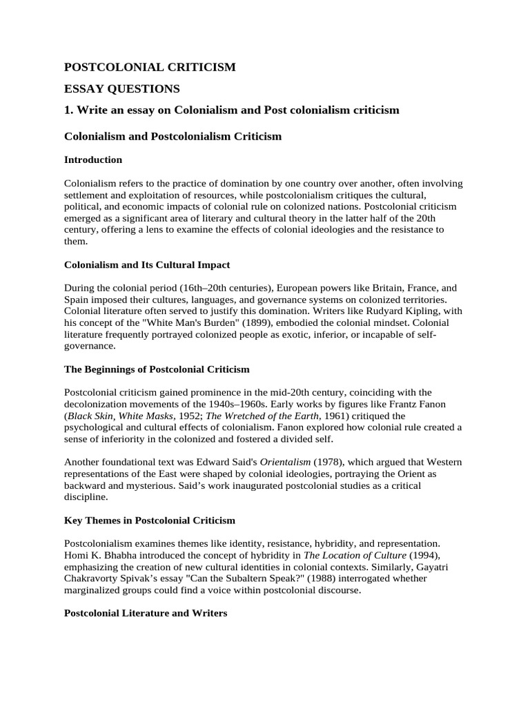Postcolonial Criticism Overview | PDF | Postcolonialism | Orientalism ...