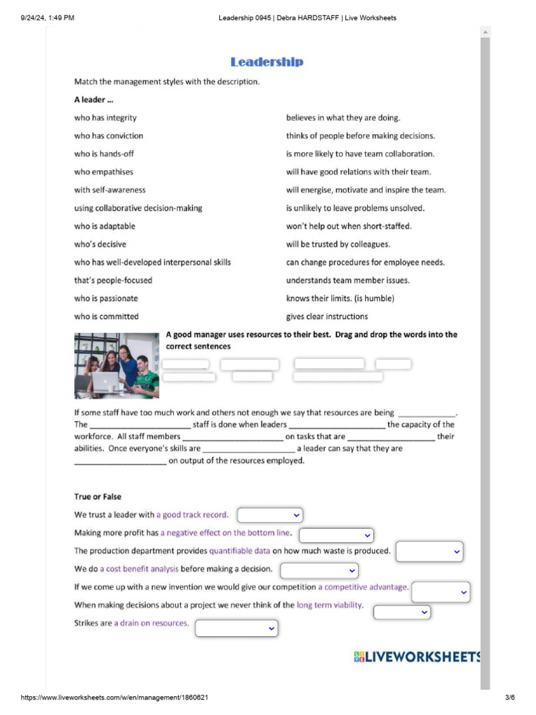 Leadership Live Worksheets by Debra Hardstaff | PDF