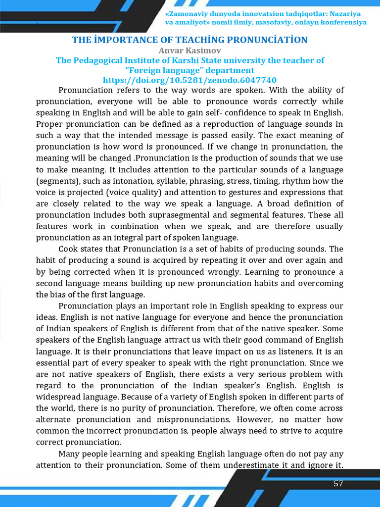 Importance of Teaching English Pronunciation | PDF | English Language ...