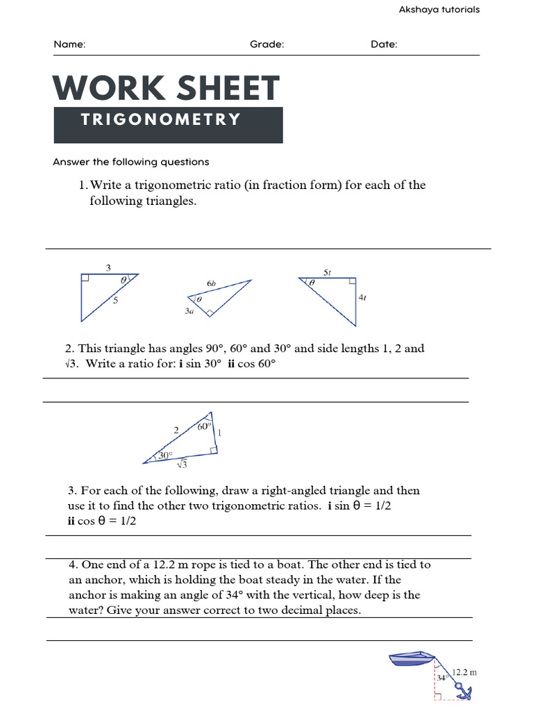 Trigonometry Worksheet for Grades | PDF