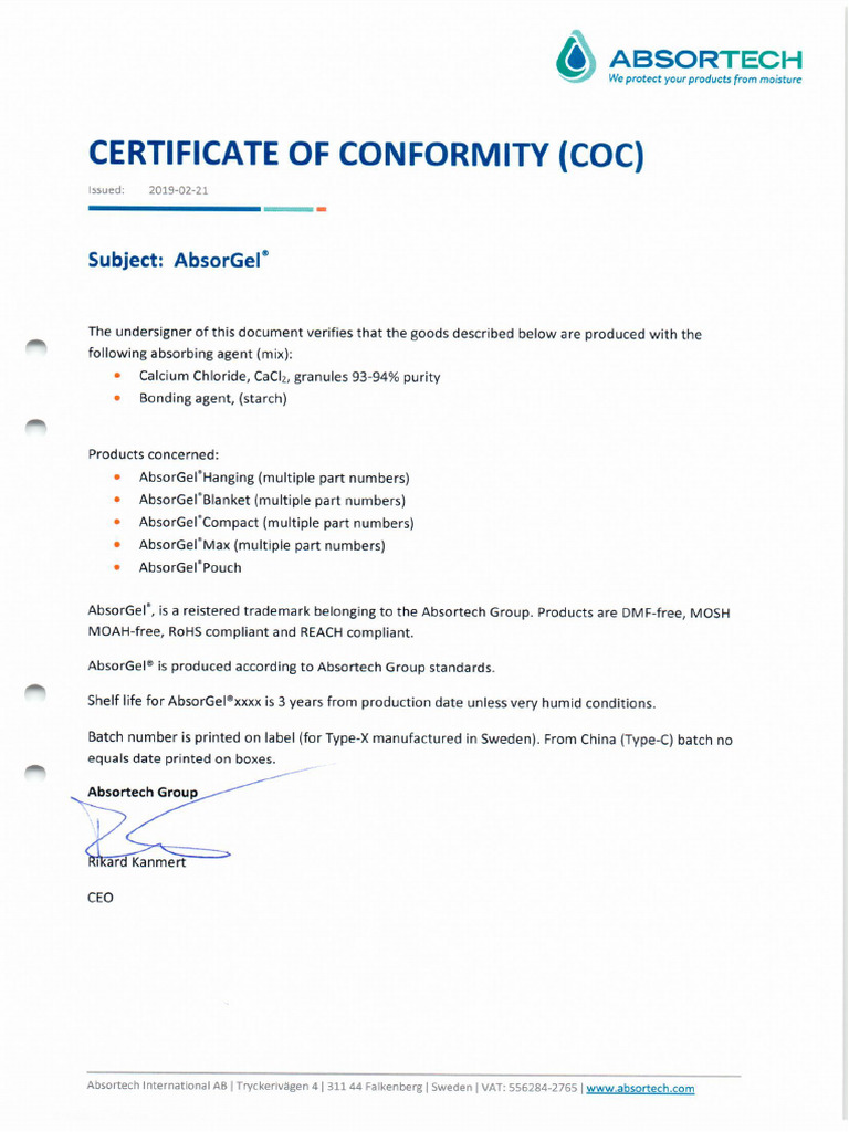 Certificate of Conformity | PDF