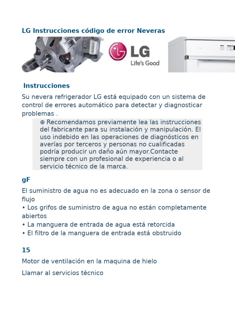 Codigos de Error de Neveras LG | PDF