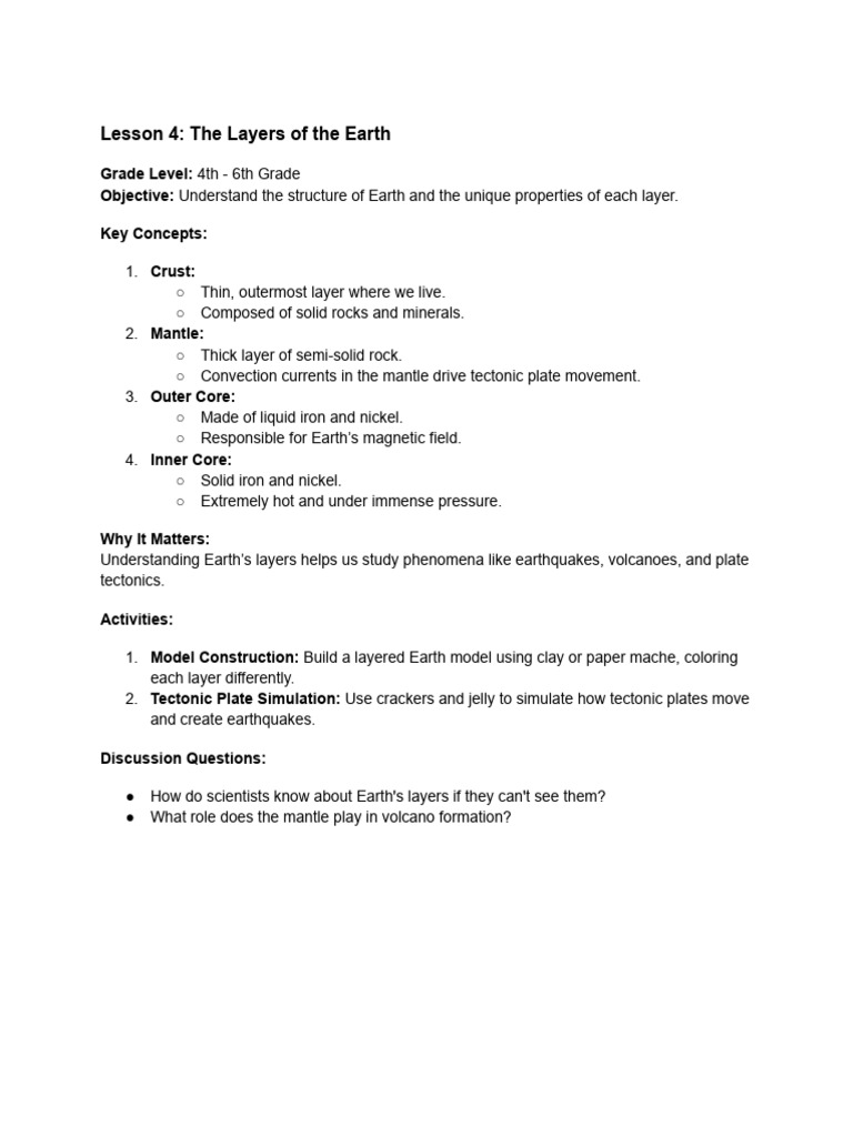 Lesson 4 - The Layers of The Earth | PDF