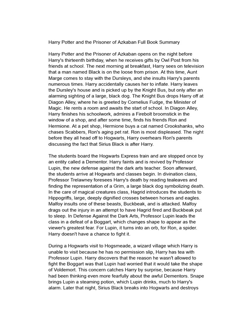 Prisoner of Azkaban Summary PDF Harry Potter Fictional Universes