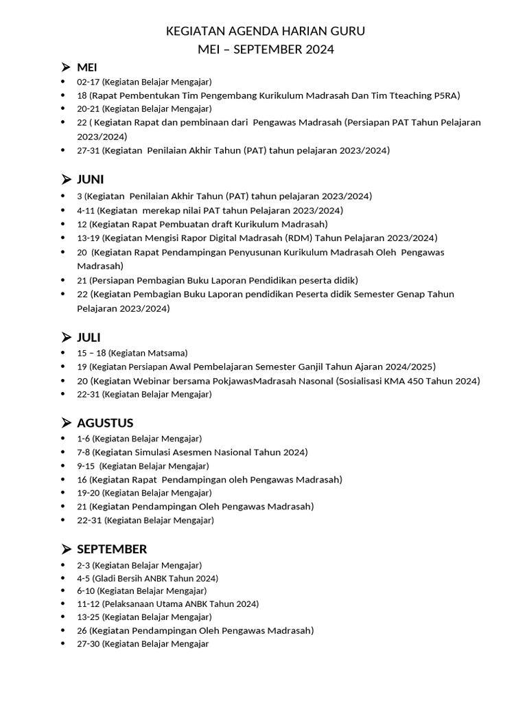 Kegiatan Agenda Harian Guru 2024 PDF