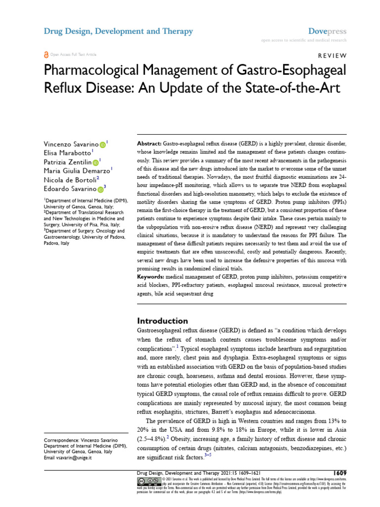 Pharmacological Management of Gastro-Esophageal Re | PDF ...