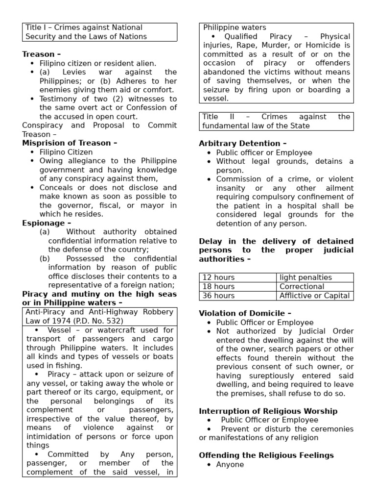 Criminal Law 2 Pdf Treason Crimes