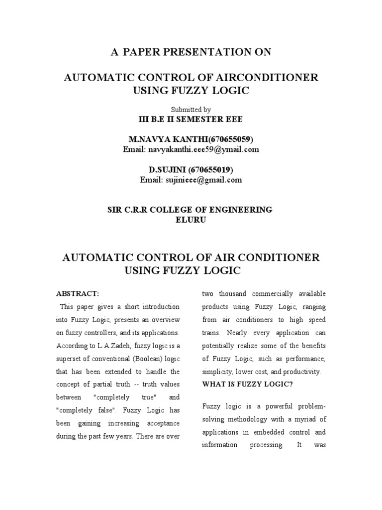 Automatic Control of Air Conditioner Using FUZZY LOZIC PDF Fuzzy Logic Air Conditioning