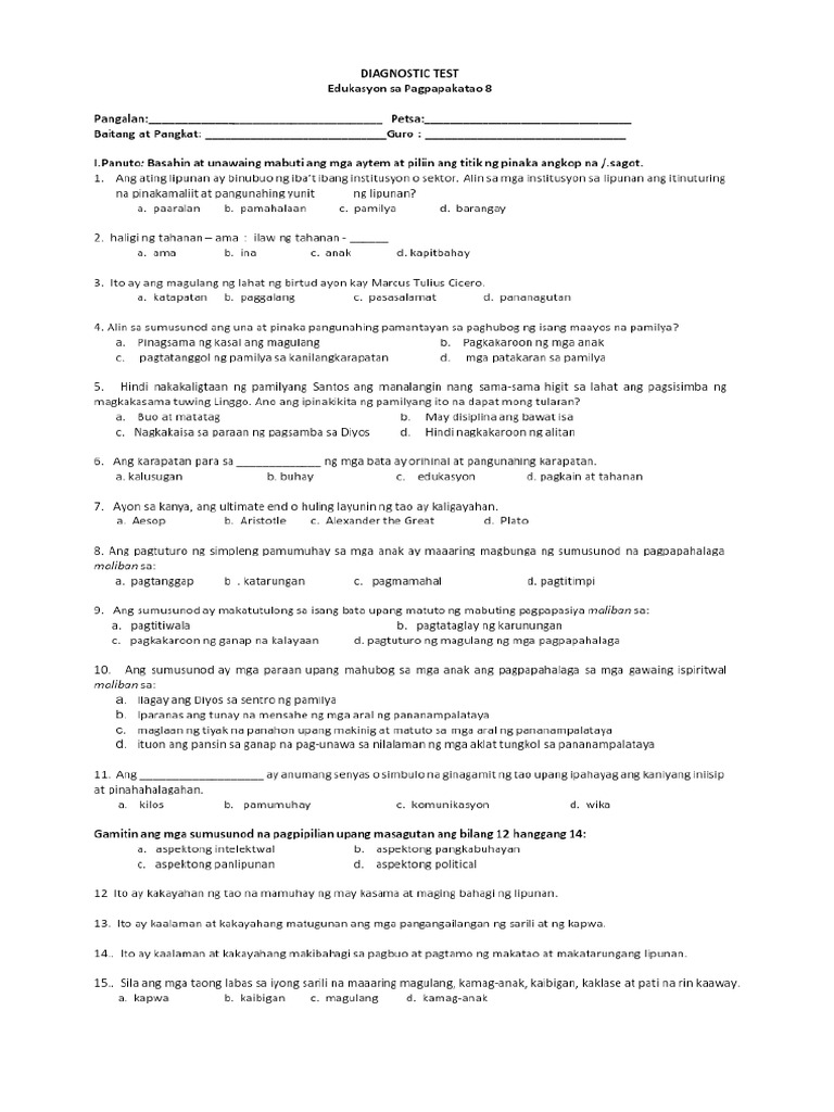 Diagnostic Test Esp 8 | PDF