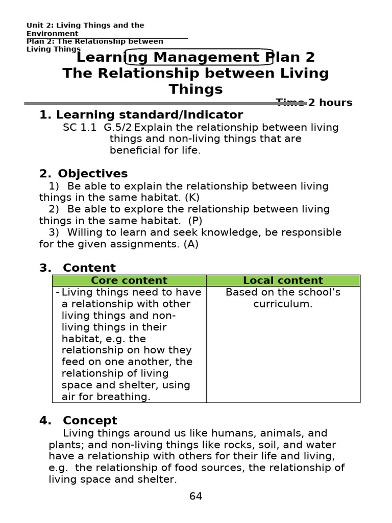 Plan 2-2 The Relationship Between Living Things | PDF | Learning ...
