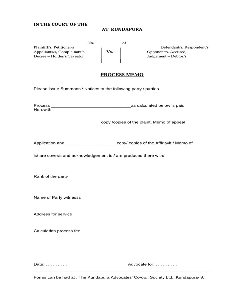 Process Memo Format for Court Filings | PDF | Judgment (Law) | Plaintiff