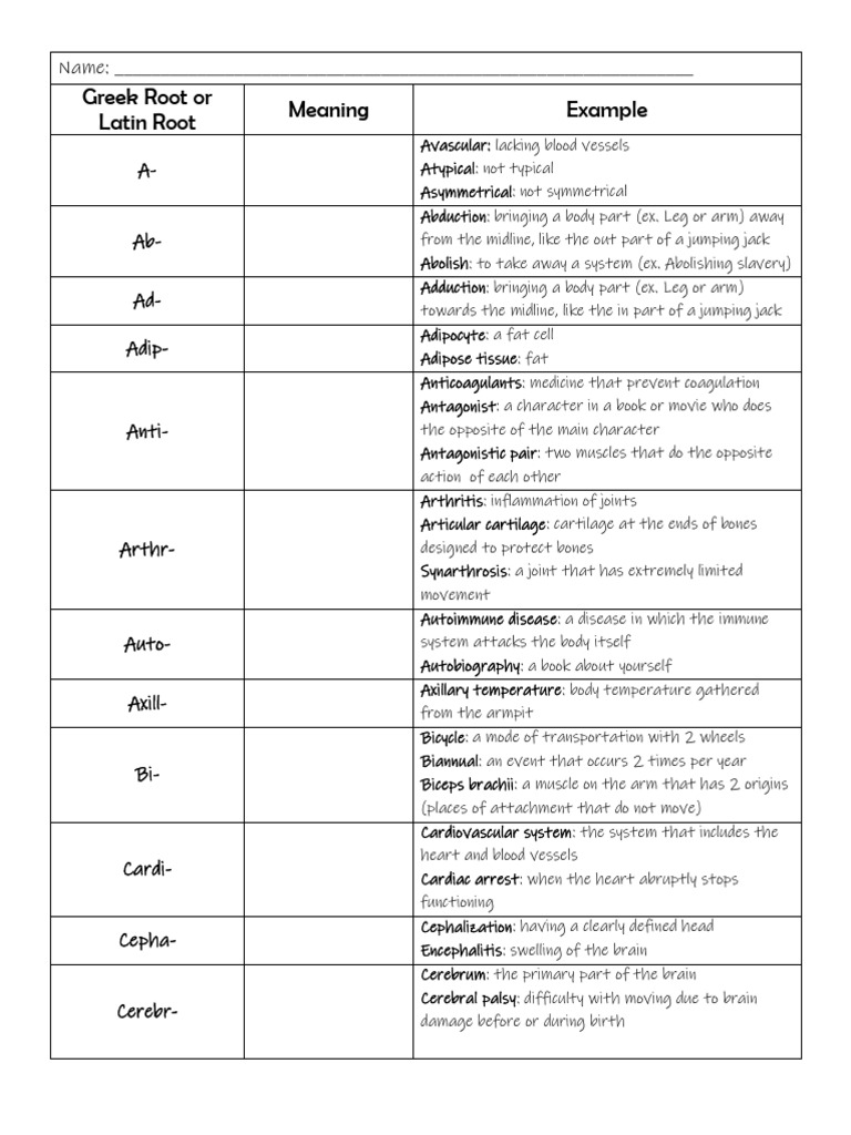 Medical Root Words Explained | PDF | Epithelium | Heart