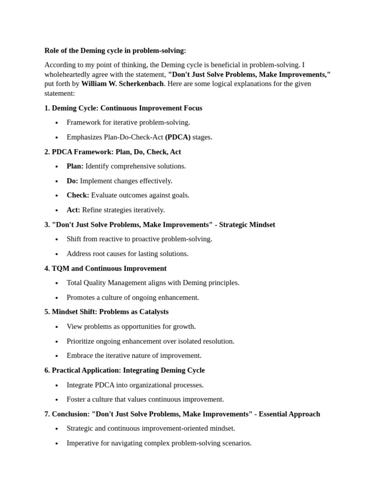 Deming Cycle for Effective Problem-Solving | PDF
