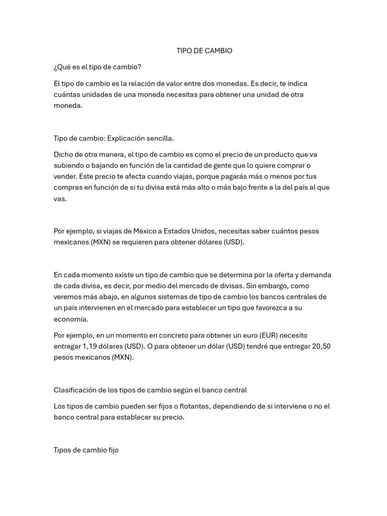 Tipos de Cambio: Guía Completa y Sencilla | PDF | Tipo de cambio | Moneda