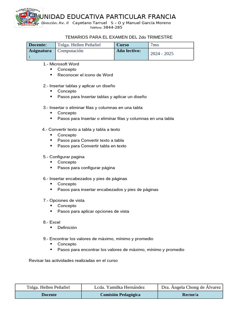 Temarios Examen 2do Trim 7mo Comp | PDF