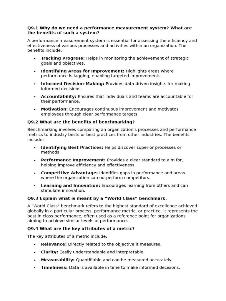 Self Assessment Chapter 9 | PDF | Performance Indicator | Benchmarking