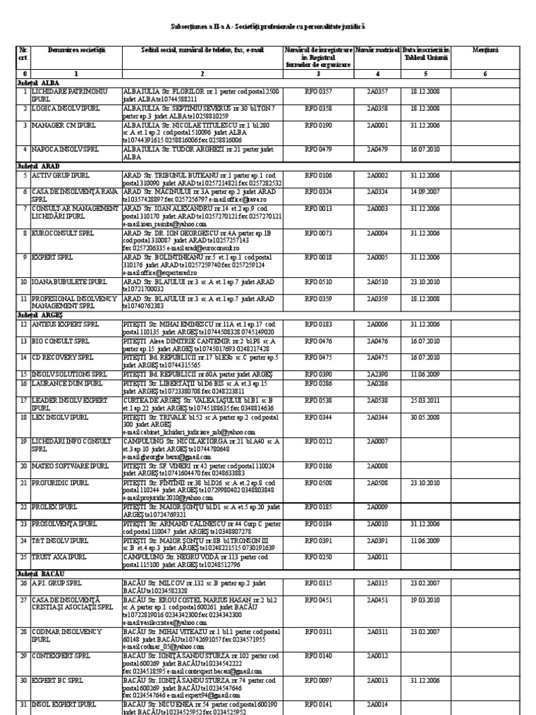 Professional Insolvency Firms List | PDF | Romania