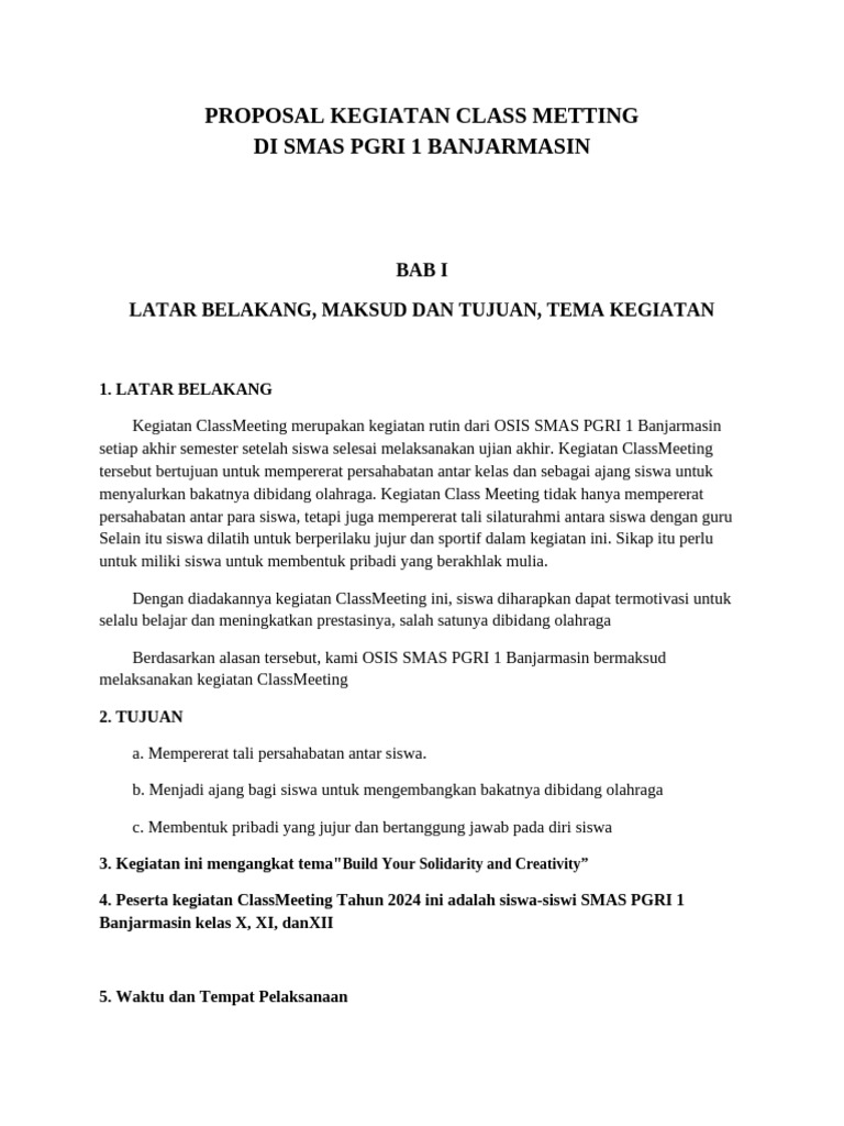 Proposal Class Meeting SMAS PGRI 1 2024 | PDF