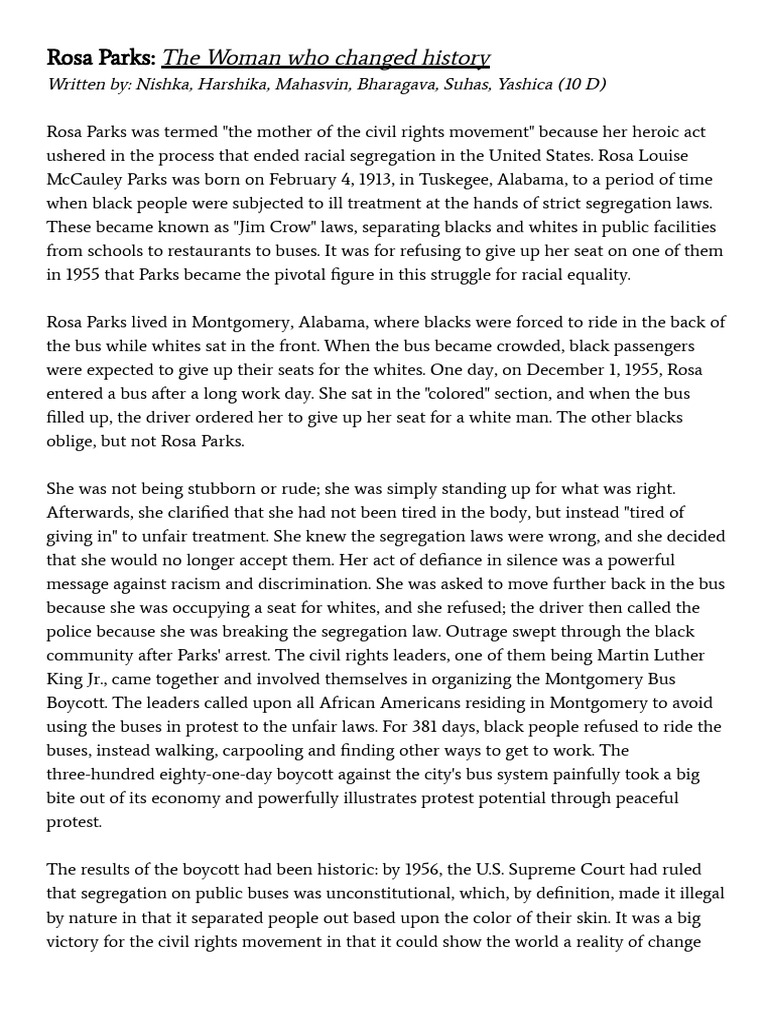 Rosa Parks: Catalyst for Civil Rights | PDF | Rosa Parks | Society Of ...