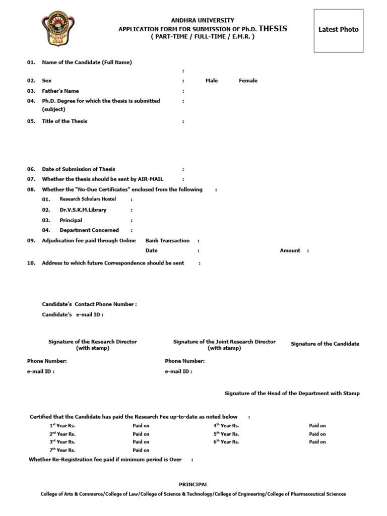 Ph.D. Thesis Submission Application Form | PDF | Thesis | Doctor Of ...