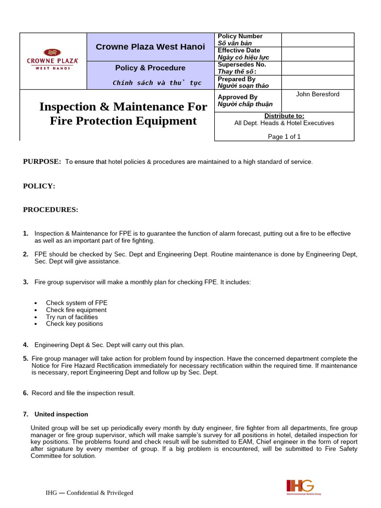012-Inspection - Maintenance For Fire Protection Equipment | PDF | Fire ...