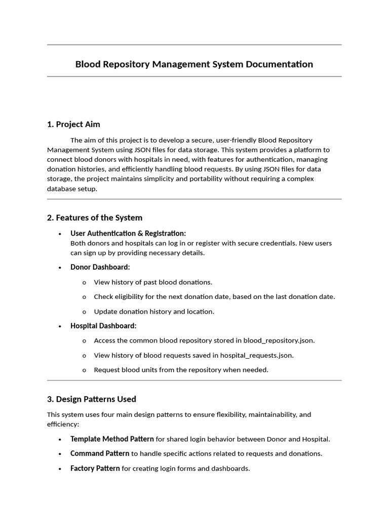 Spare Blood Repository Management System Documentation | PDF | Class ...