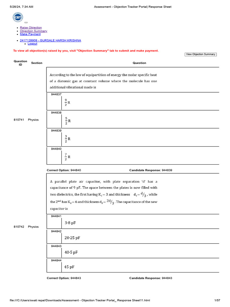 Objection Tracker Response Sheet | PDF