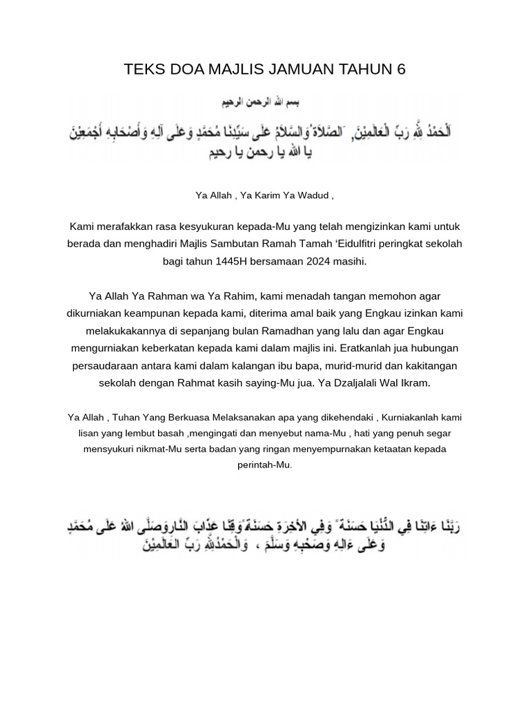 TEKS DOA SAMBUTAN HARI RAYA | PDF