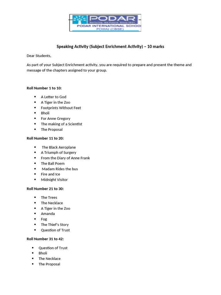 GR 10 Speaking Activity - 2024docx | PDF