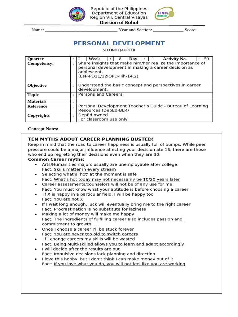Personal Development in Career Choices | PDF | Learning | Critical Thinking