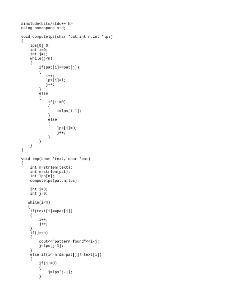 KMP Algorithm Implementation in C++ | PDF