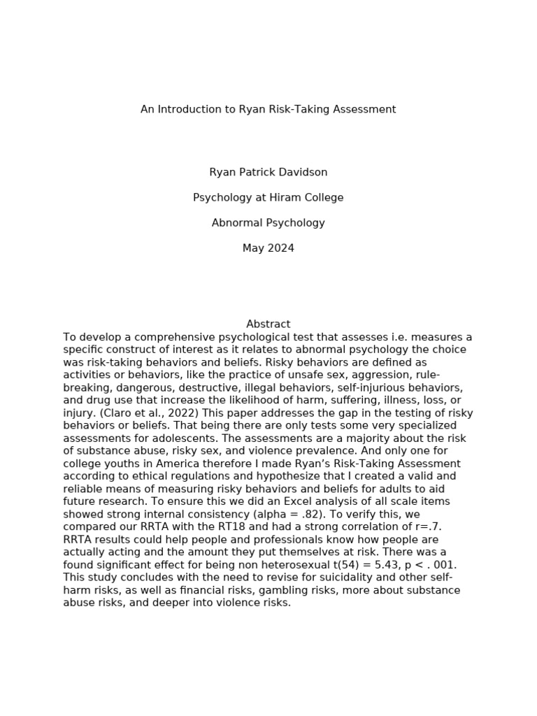 Ryans Risk Taking Assessment | PDF | Risk | Substance Abuse