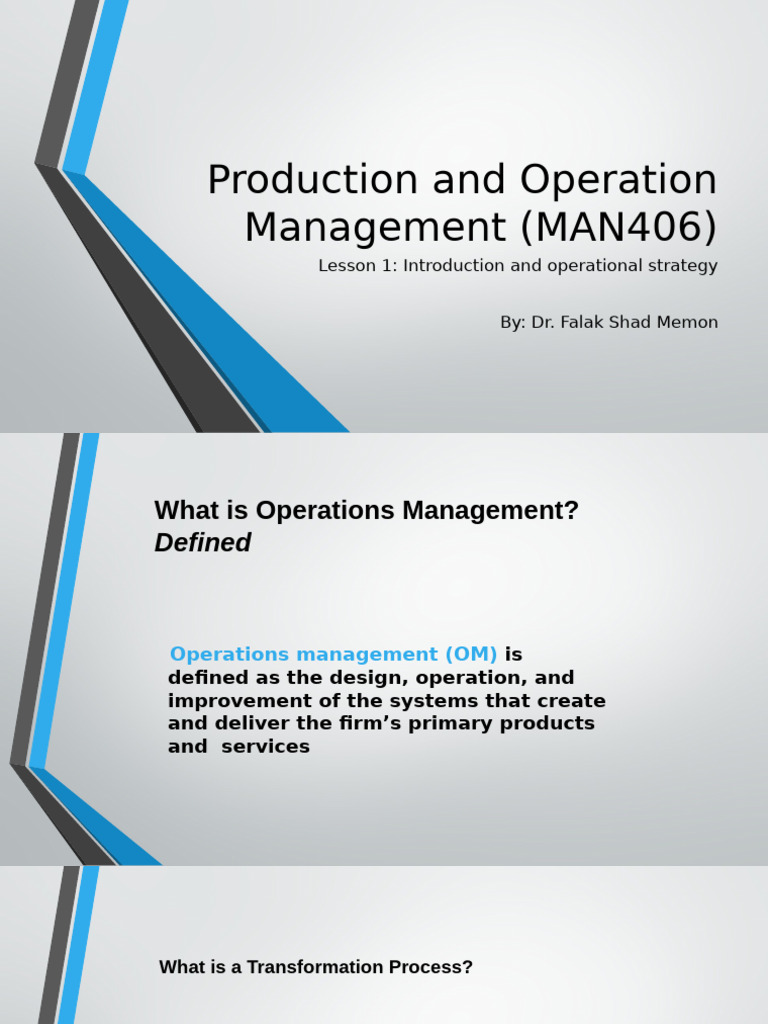Production and Operation Management (MAN406) Lesson 1 | PDF | Financial ...