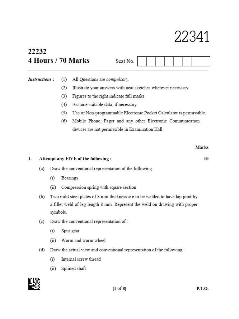 22341 Engineering Drawing Exam Paper | PDF | Euclidean Geometry