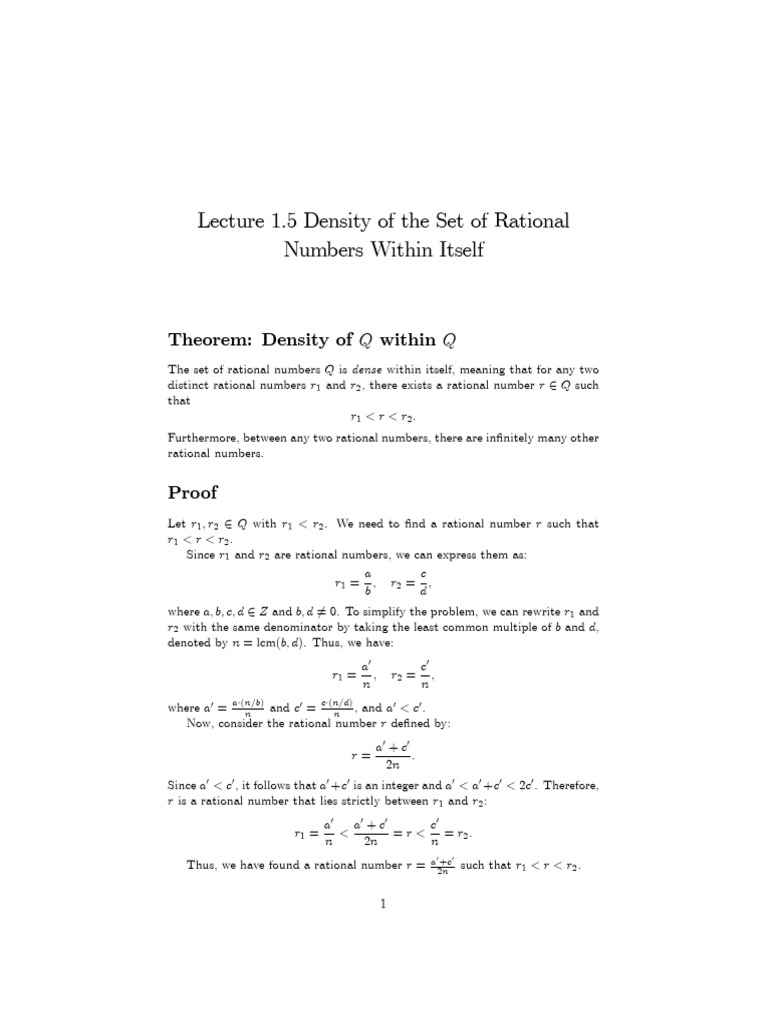 Lecture 1.5 Density of The Set of Rational Numbers Within Itself | PDF ...