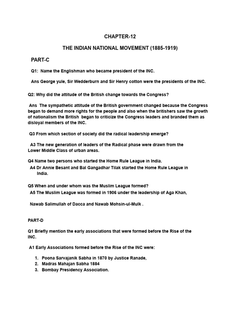 Indian National Movement 1885-1919 | PDF | British Raj | Partition Of India
