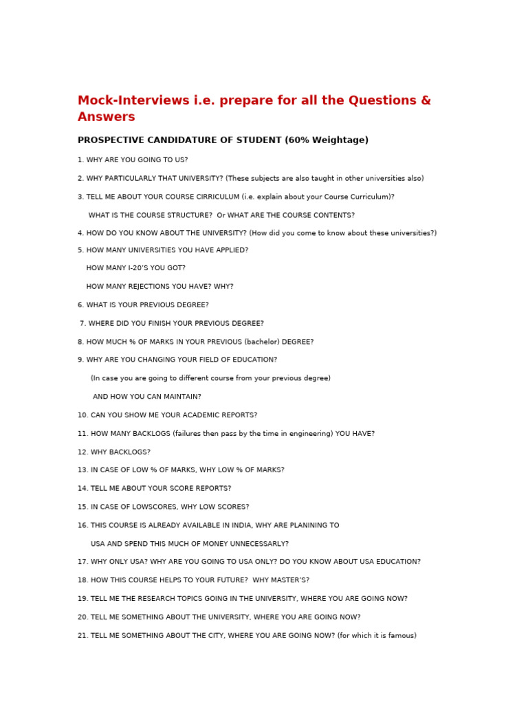USA Mock-Interview FAQ'S & Answers | PDF | Student Loan | Interest