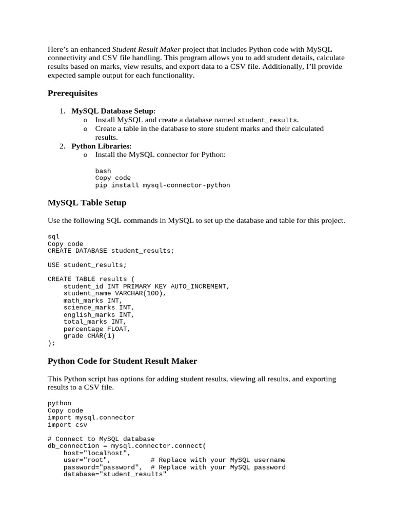 Student Result Maker with Python & MySQL | PDF | My Sql | Databases
