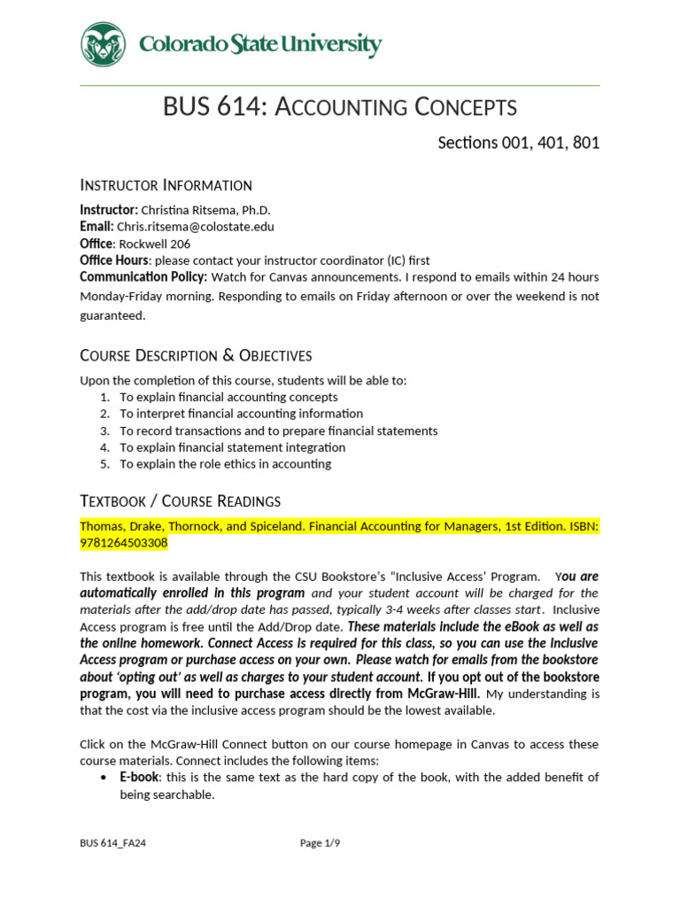 BUS 614 Accounting Concepts Syllabus | PDF | Turnitin | Artificial ...