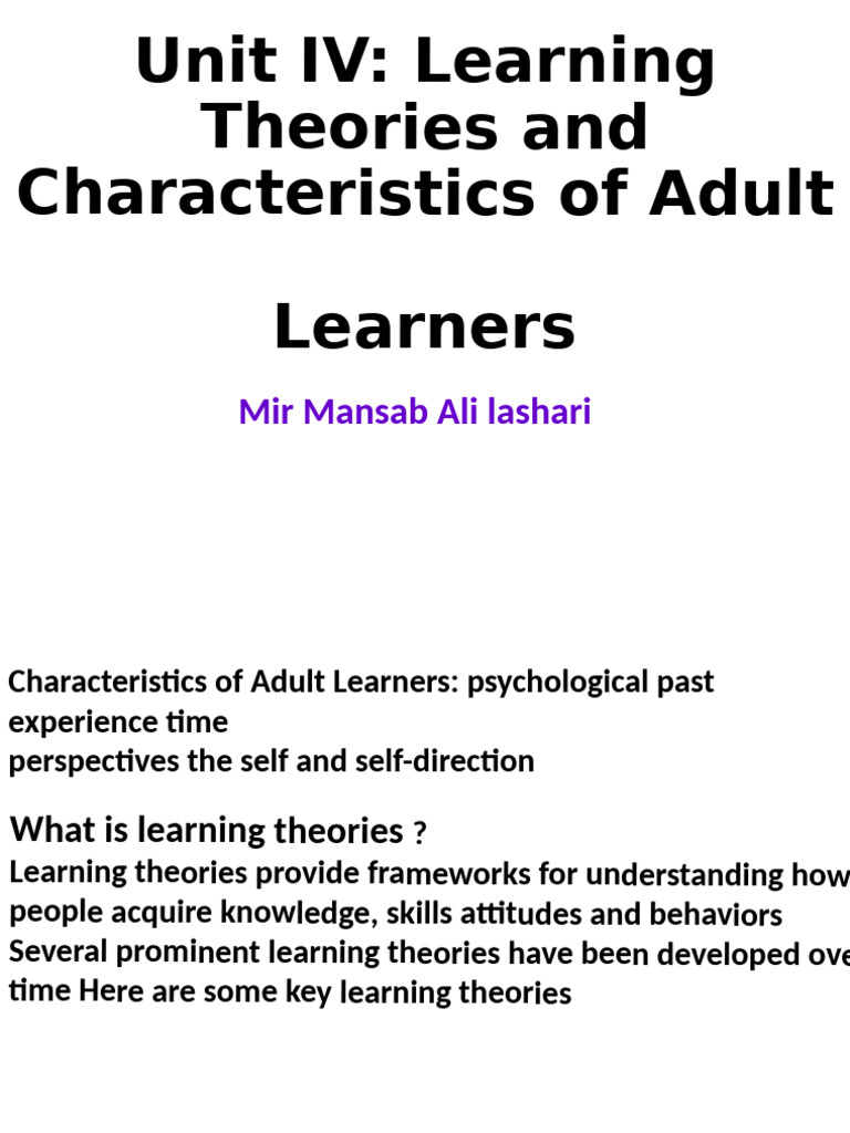 Unit Iv Learning Pdf Learning Learning Theory Education
