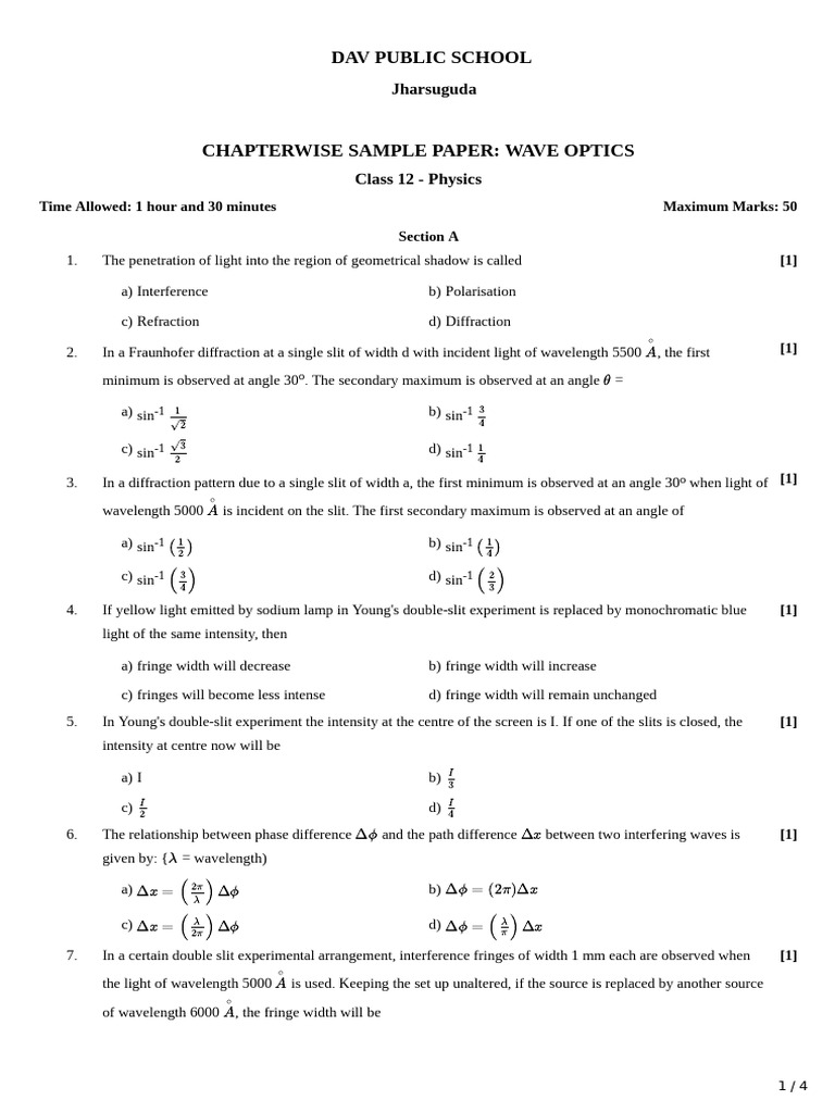 Wave Optics | PDF | Diffraction | Wavelength