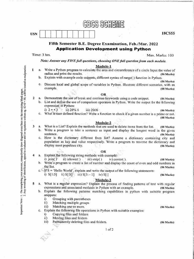 CS.5 TH SEM - FEB - MARCH. 2022 | PDF