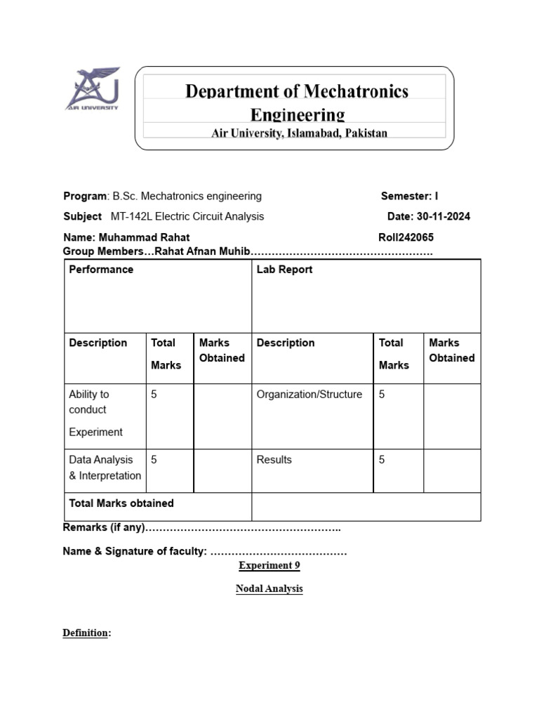 Nodal Analysis Lab Report by Rahat | PDF
