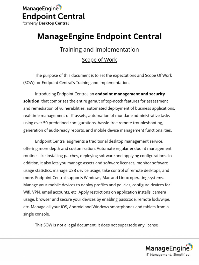 Scope of Work Document - Endpoint Central 3 | PDF | Computing ...