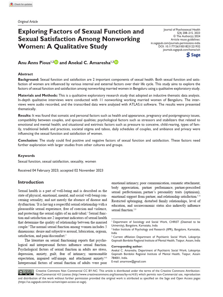 Sexual Satisfaction Among Nonworking Women A Qualitative | PDF ...
