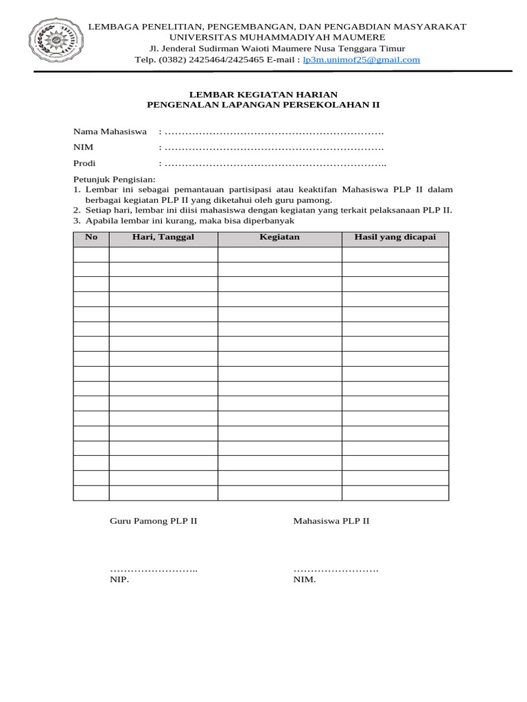 Format Laporan Dan Penilaian PLP Ii | PDF