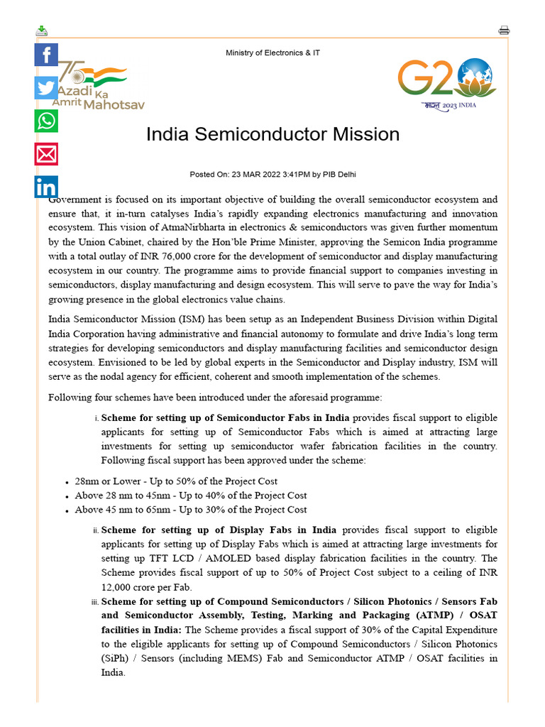 India Semiconductor Programme | PDF | Integrated Circuit | System On A Chip