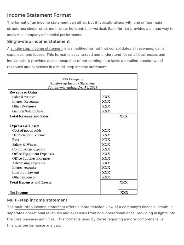 Income Statement Format | PDF