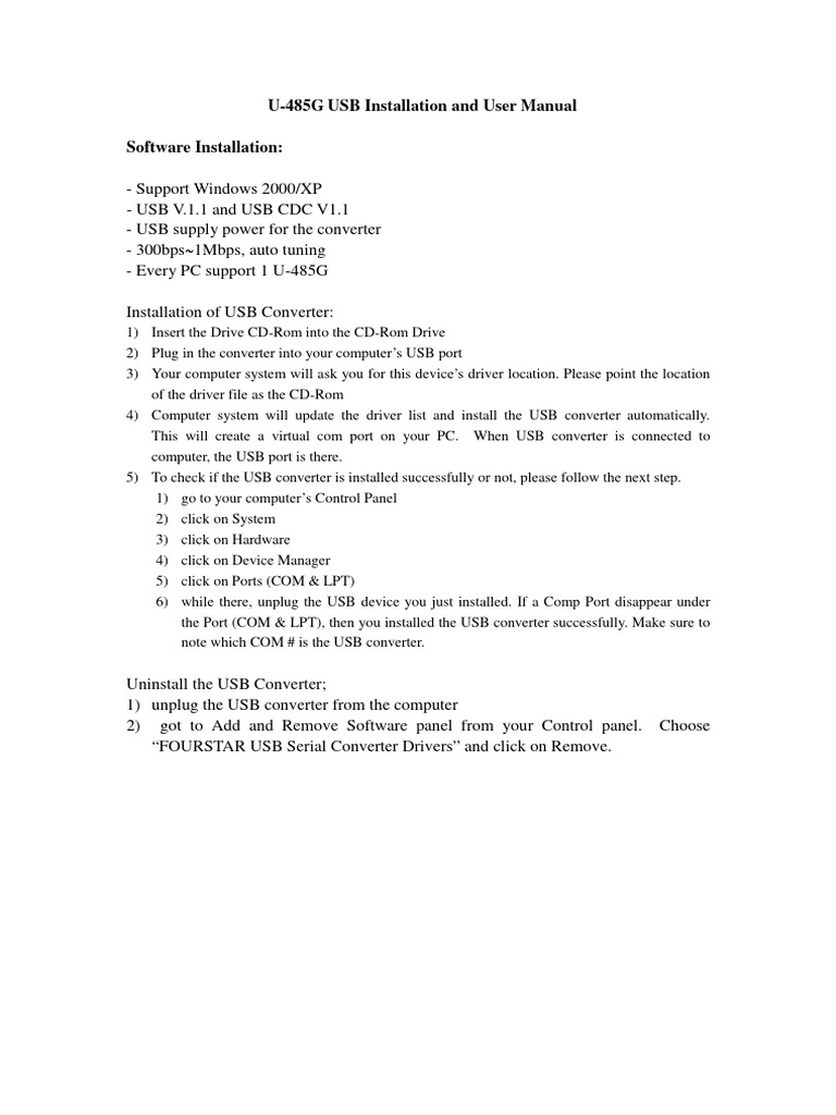 RS 485 USB Installation and User Manual | PDF | Usb | Device Driver